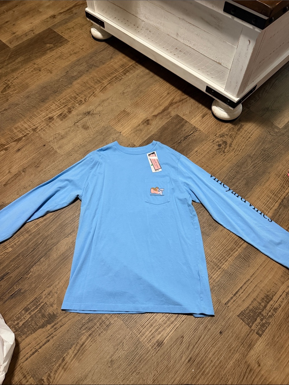 Vineyard Vines Light Blue Long Sleeve Pocket Tee with Whale Pocket Logo